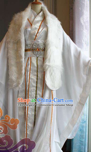 Custom Chinese Ancient Royal Highness White Clothing Traditional Cosplay Emperor Swordsman Costume for Men