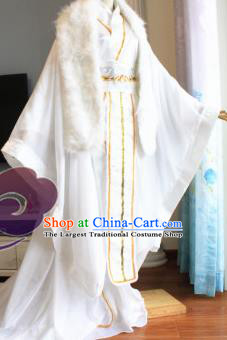 Custom Chinese Ancient Royal Highness White Clothing Traditional Cosplay Emperor Swordsman Costume for Men