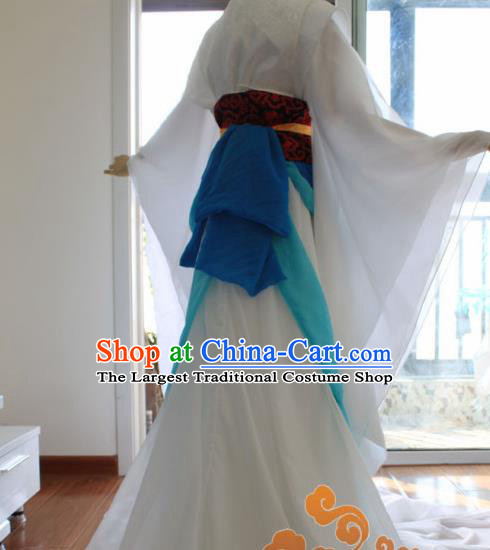 Traditional Chinese Cosplay Court Imperial Consort White Dress Ancient Fairy Swordswoman Costume for Women
