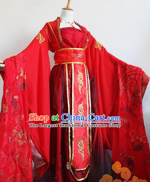 Traditional Chinese Cosplay Princess Consort Red Dress Ancient Court Lady Swordswoman Wedding Costume for Women