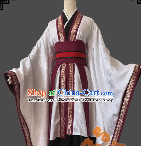 Traditional Chinese Cosplay Goddess White Dress Ancient Fairy Swordswoman Costume for Women