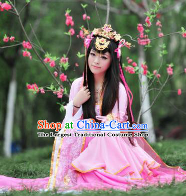 Traditional Chinese Cosplay Goddess Princess Pink Dress Ancient Fairy Swordswoman Costume for Women