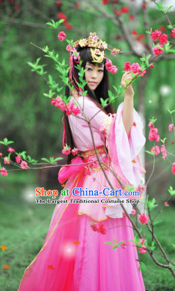Traditional Chinese Cosplay Goddess Princess Pink Dress Ancient Fairy Swordswoman Costume for Women