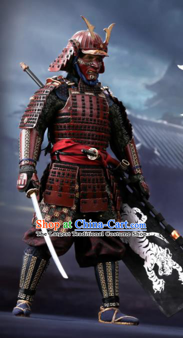 Japanese Ancient General Armor and Helmet Traditional Asian Japan Soldier Costumes Complete Set for Men