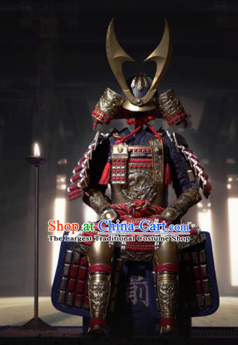 Japanese Ancient General Armor and Helmet Traditional Asian Japan Samurai Costumes Complete Set for Men