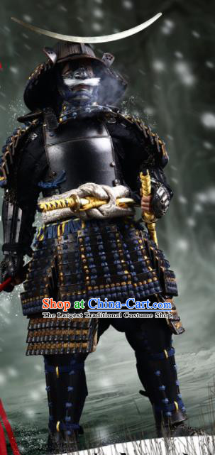 Japanese Ancient General Black Armor and Helmet Traditional Asian Japan Samurai Costumes Complete Set for Men
