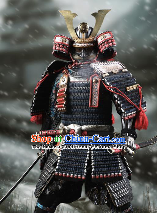 Japanese Ancient Warrior General Armor and Helmet Traditional Asian Japan Samurai Costumes Complete Set for Men