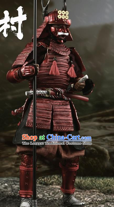 Japanese Ancient Warrior General Red Armor and Helmet Traditional Asian Japan Samurai Costumes Complete Set for Men