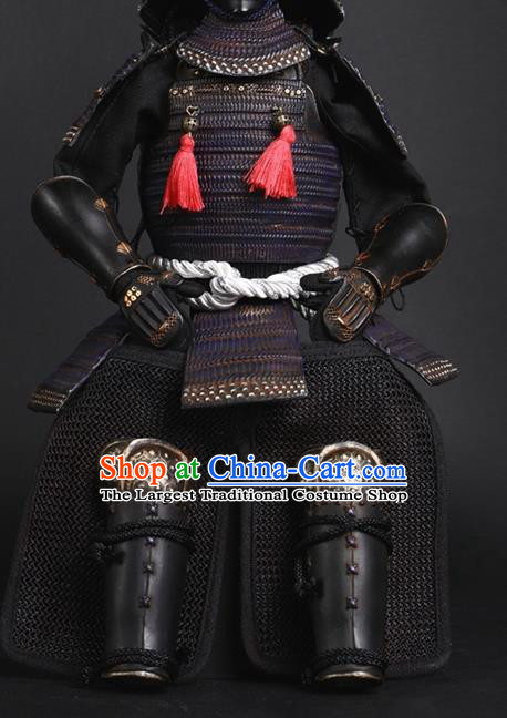 Japanese Ancient Warrior Black Armor and Helmet Traditional Asian Japan General Samurai Costumes Complete Set for Men