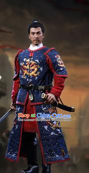 Chinese Ancient Cosplay Manchu General Navy Armor and Helmet Traditional Qing Dynasty Military Officer Costumes Complete Set for Men