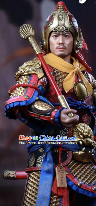 Chinese Ancient Cosplay General Armor and Helmet Traditional Han Dynasty Military Officer Costumes Complete Set for Men