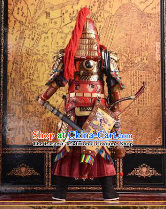 Chinese Ancient Cosplay General Qin Liangyu Armor and Helmet Traditional Han Dynasty Military Officer Costumes Complete Set for Men