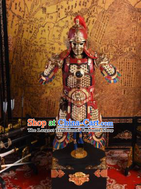 Chinese Ancient Cosplay General Qin Liangyu Armor and Helmet Traditional Han Dynasty Military Officer Costumes Complete Set for Men