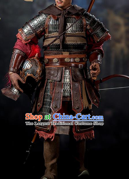 Chinese Ancient Cosplay General Yue Fei Armor and Helmet Traditional Song Dynasty Military Officer Costumes Complete Set for Men