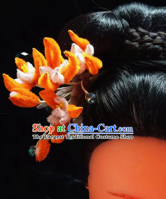 Chinese Ancient Qing Dynasty Court Velvet Orchid Hairpins Traditional Hanfu Handmade Hair Accessories for Women