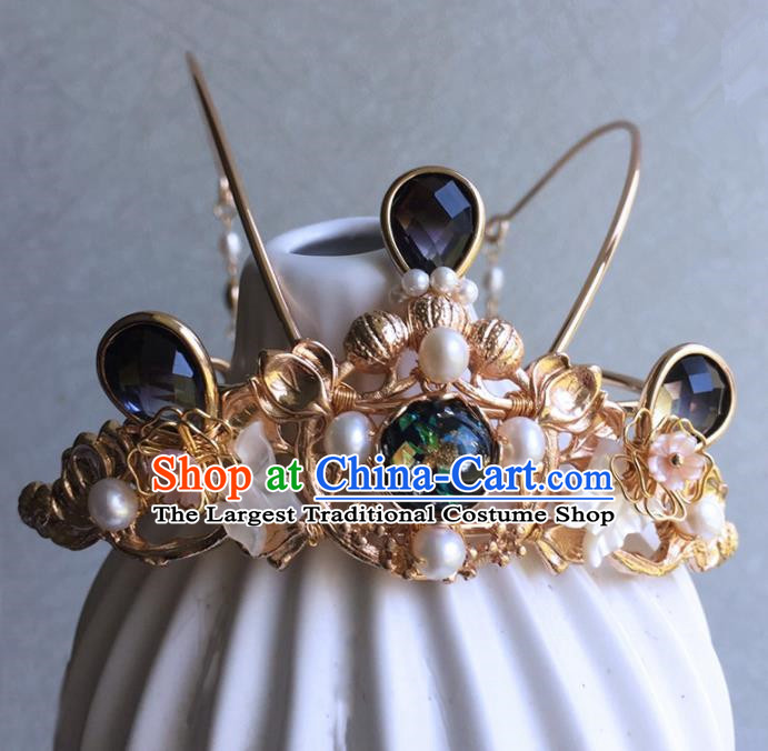 Chinese Handmade Ancient Tassel Hair Crown Hairpins Traditional Hanfu Hair Accessories for Women