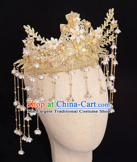 Chinese Ancient Bride Golden Butterfly Phoenix Coronet Tassel Hairpins Traditional Hanfu Wedding Hair Accessories for Women