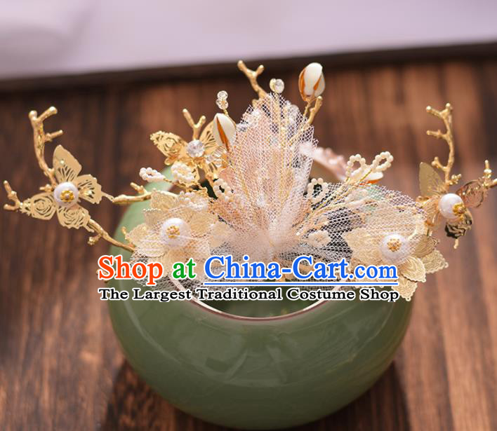 Chinese Ancient Bride Silk Flower Hair Claws Hairpins Traditional Hanfu Wedding Hair Accessories for Women
