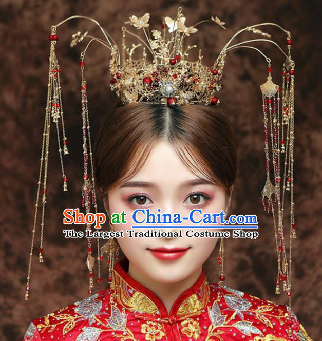 Chinese Ancient Bride Phoenix Coronet Hairpins Traditional Hanfu Wedding Hair Accessories for Women