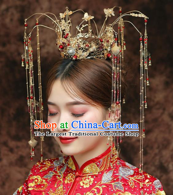 Chinese Ancient Bride Phoenix Coronet Hairpins Traditional Hanfu Wedding Hair Accessories for Women