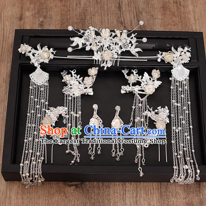 Chinese Ancient Bride Hair Comb Tassel Hairpins Traditional Hanfu Wedding Hair Accessories for Women