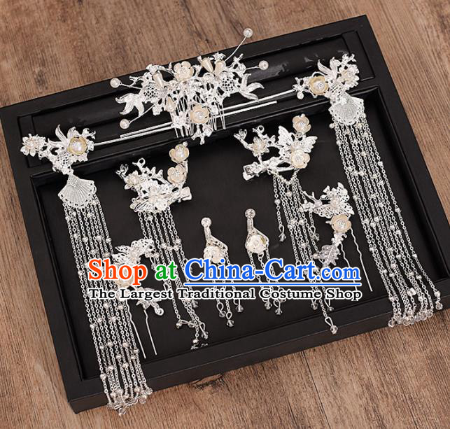 Chinese Ancient Bride Hair Comb Tassel Hairpins Traditional Hanfu Wedding Hair Accessories for Women