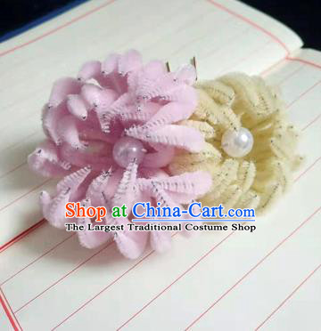 Chinese Ancient Court Yellow and Pink Velvet Chrysanthemum Hairpins Traditional Hanfu Handmade Hair Accessories for Women