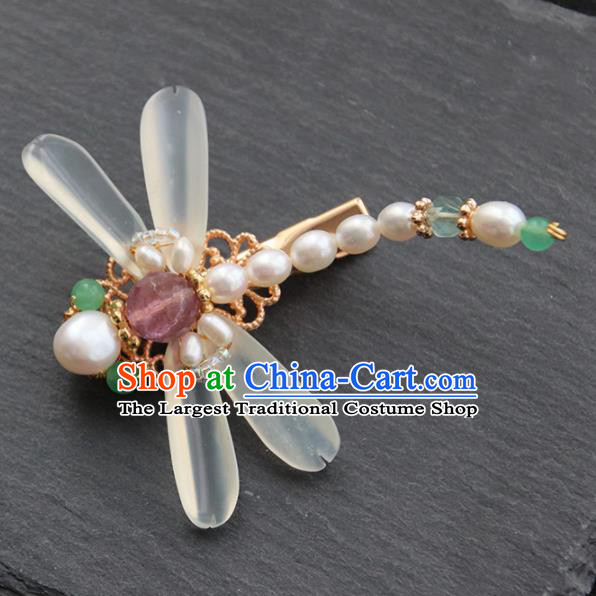 Chinese Ancient Princess Pearls Dragonfly Hair Stick Hairpins Traditional Handmade Hanfu Hair Accessories for Women