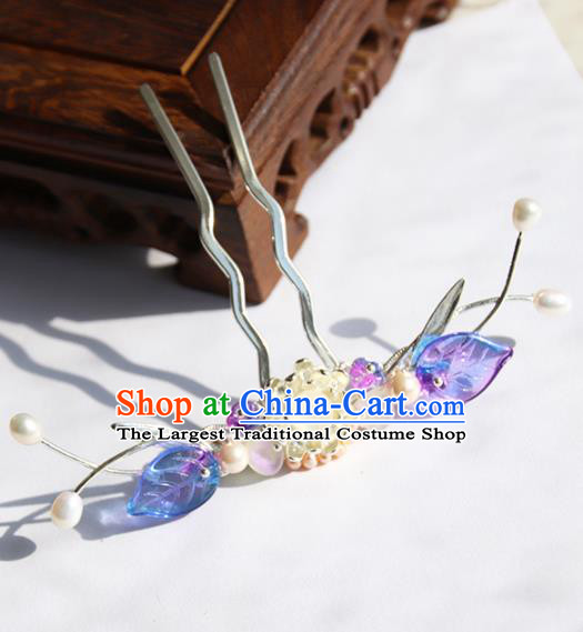 Chinese Ancient Princess Purple Leaf Hairpins Traditional Handmade Hanfu Hair Accessories for Women