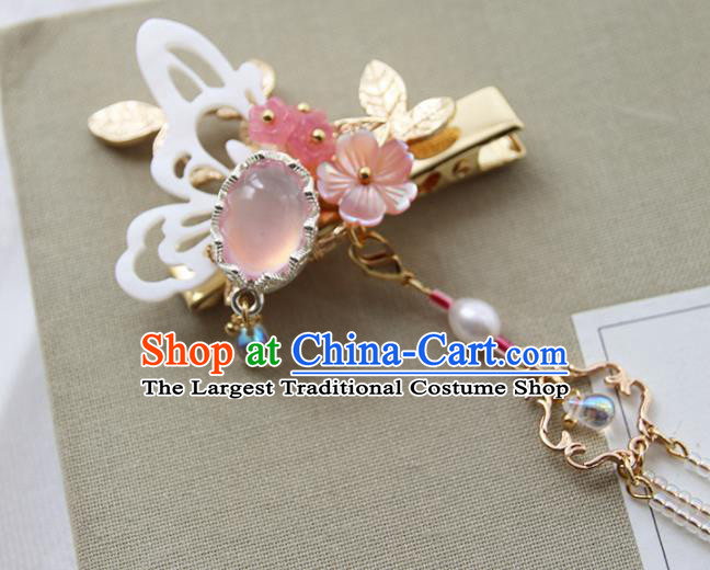 Chinese Ancient Princess Shell Butterfly Tassel Hair Claw Hairpins Traditional Handmade Hanfu Hair Accessories for Women