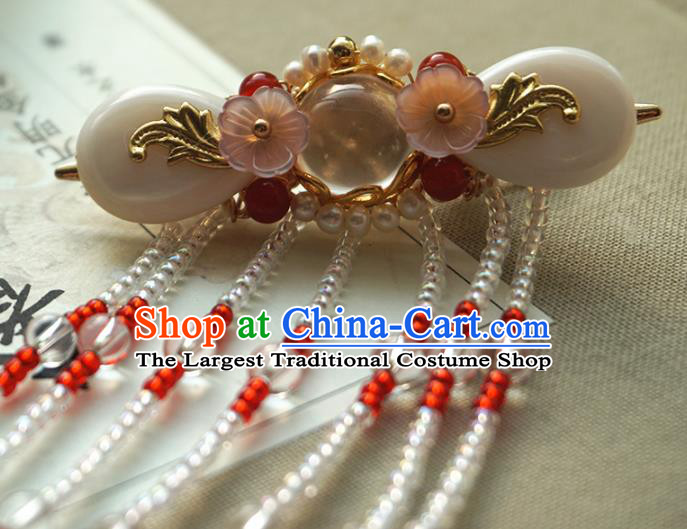 Chinese Ancient Princess Red Beads Tassel Hair Claw Hairpins Traditional Handmade Hanfu Hair Accessories for Women