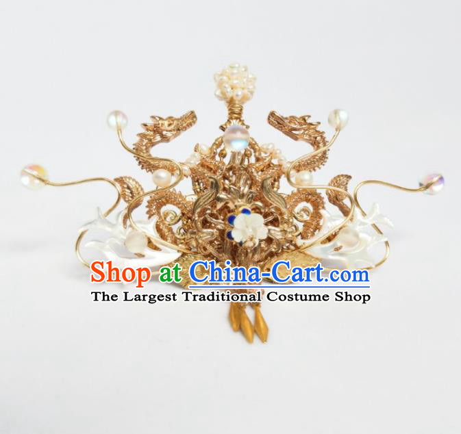 Chinese Ancient Princess Golden Dragon Hair Crown Hairpins Traditional Handmade Hanfu Hair Accessories for Women