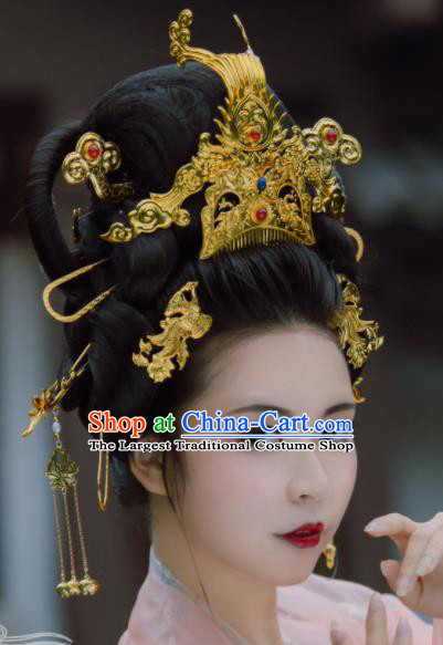 Ancient Chinese Tang Dynasty Queen Phoenix Coronet Hairpins Traditional Hanfu Court Hair Accessories for Women