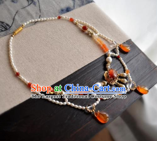 Chinese Ancient Court Wedding Agate Pearls Necklace Traditional Princess Hanfu Necklet Accessories for Women