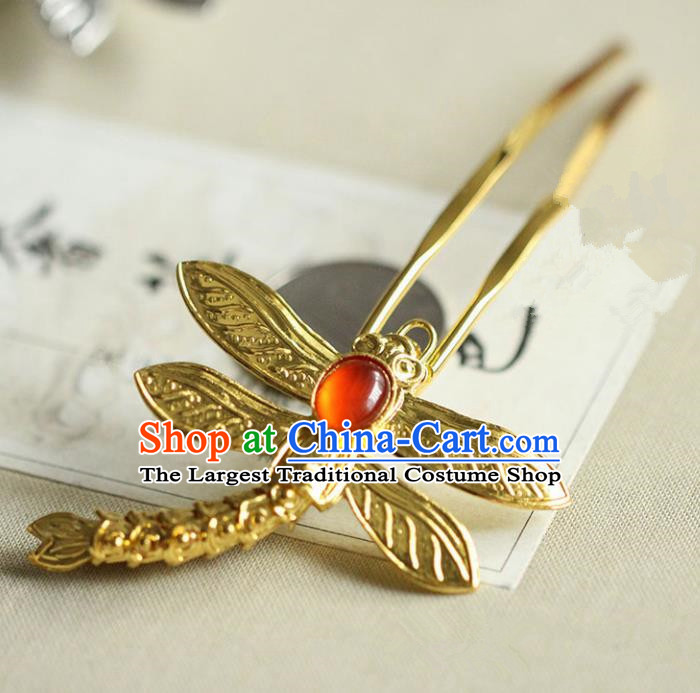 Chinese Ancient Princess Golden Dragonfly Hairpins Traditional Handmade Hanfu Hair Accessories for Women