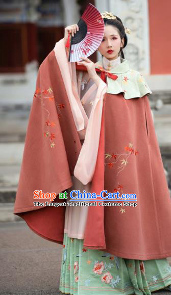 Traditional Chinese Ming Dynasty Embroidered Cloak Ancient Young Lady Replica Costumes for Women
