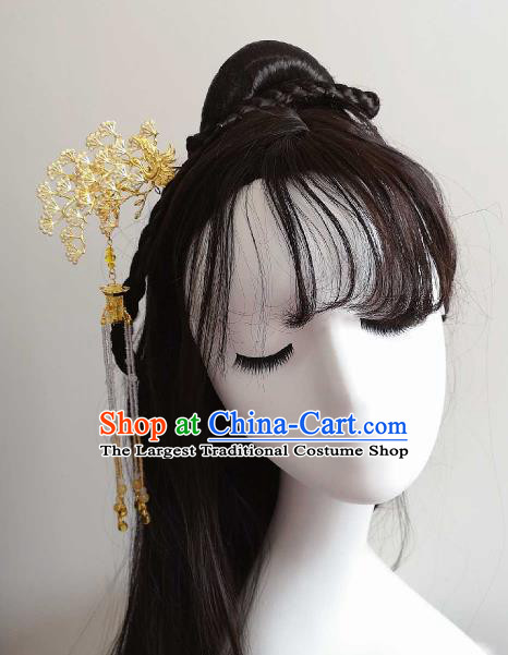 Chinese Ancient Princess Golden Pine Tassel Hairpins Traditional Handmade Hanfu Hair Accessories for Women