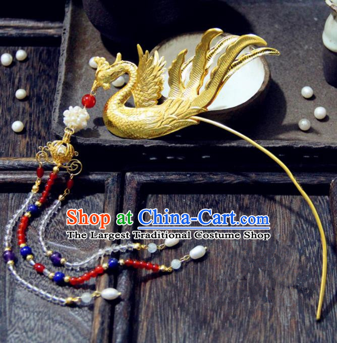 Ancient Chinese Tang Dynasty Phoenix Tassel Step Shake Hairpins Traditional Hanfu Court Hair Accessories for Women