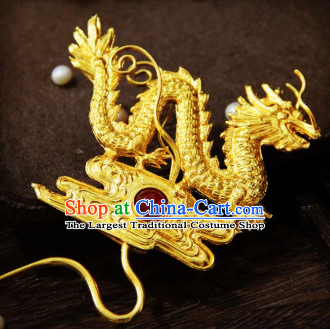 Ancient Chinese Ming Dynasty Golden Dragon Hairpins Traditional Hanfu Court Hair Accessories for Women