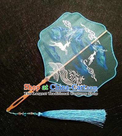 Chinese Ancient Court Embroidered Green Palace Fans Traditional Hanfu Wedding Silk Fan for Women