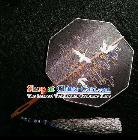 Chinese Ancient Court Painting Crane Palace Fans Traditional Hanfu Wedding Silk Fan for Women