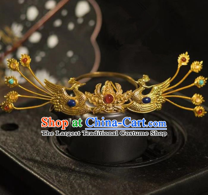 Chinese Ancient Princess Phoenix Hair Crown Hairpins Traditional Handmade Hanfu Hair Accessories for Women