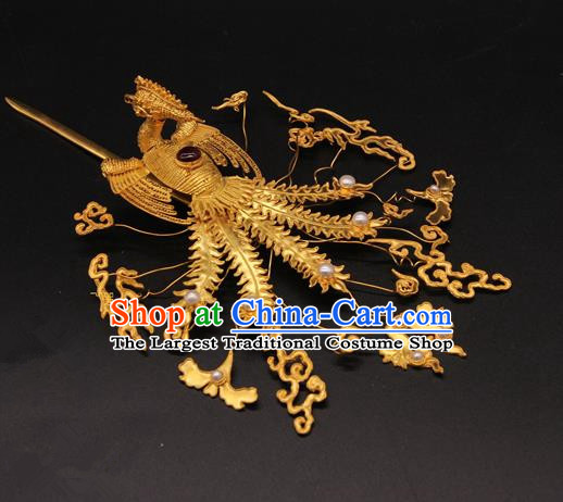 Chinese Ancient Ming Dynasty Empress Phoenix Hairpins Traditional Hanfu Court Hair Accessories for Women