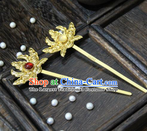 Chinese Ancient Princess Golden Peony Hair Clip Hairpins Traditional Handmade Hanfu Hair Accessories for Women