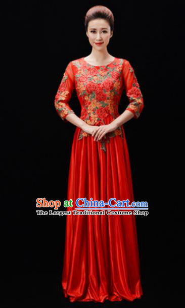 Customized Chorus Costumes Professional Modern Dance Stage Performance Red Dress for Women