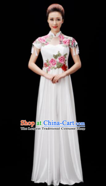 Customized Chinese Chorus Costumes Professional Modern Dance Stage Performance White Dress for Women