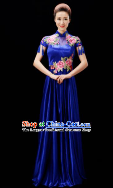 Customized Chinese Chorus Costumes Professional Modern Dance Stage Performance Royalblue Dress for Women