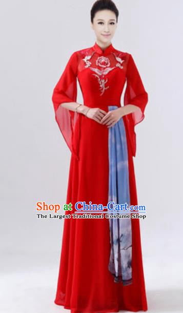 Customized Chinese Chorus Red Dress Professional Modern Dance Stage Performance Costumes for Women