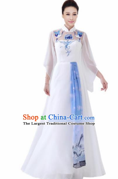 Customized Chinese Chorus White Full Dress Professional Modern Dance Stage Performance Costumes for Women
