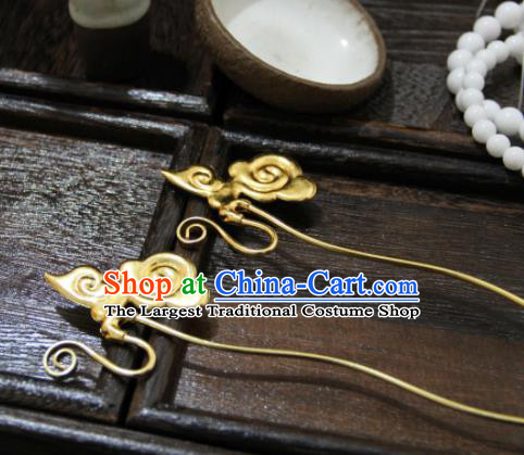 Chinese Ancient Princess Golden Cloud Hairpins Traditional Handmade Hanfu Hair Accessories for Women